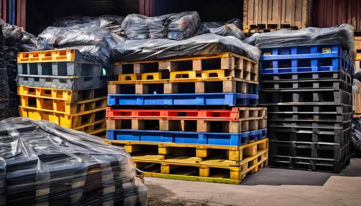 Image of a pile of plastic pallets awaiting recycling